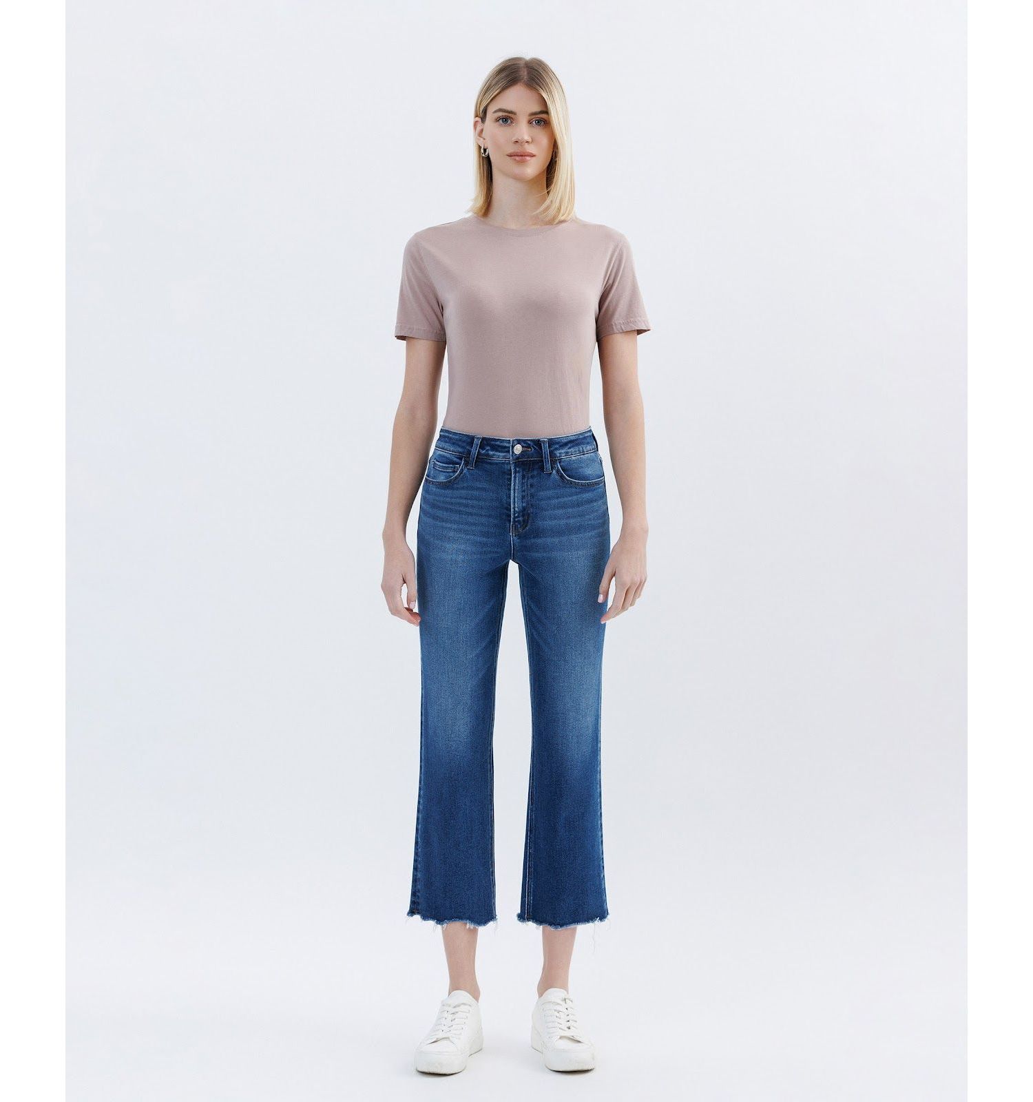Women's High Rise Uneven Hem Crop Straight Jeans