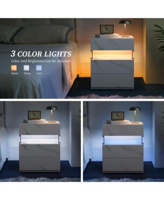 LED Nightstands with 3 Storage Drawers, Modern Bedside Tables with Acrylic Board LED Lights, End Table for Bedroom