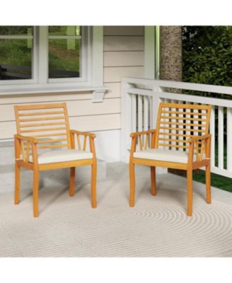 2-Piece Patio Dining Chair Set in Acacia Wood with Armrests