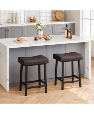 Counter Height Bar Stools Set of 2, PU Leather Barstools with Heavy Duty Metal Legs