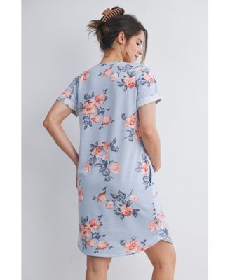Maternity Floral Short Sleeve T-Shirt Dress with Pockets