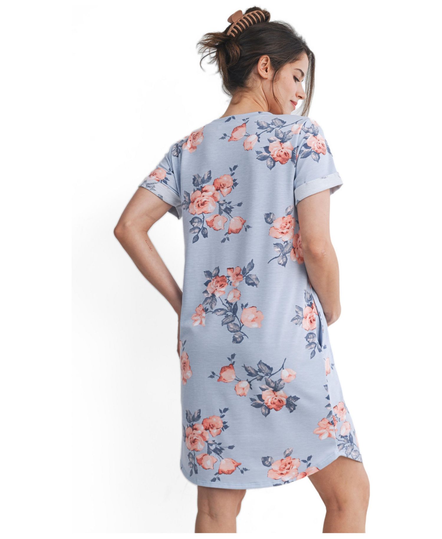 Women's Floral Short Sleeve T-Shirt Dress with Pockets