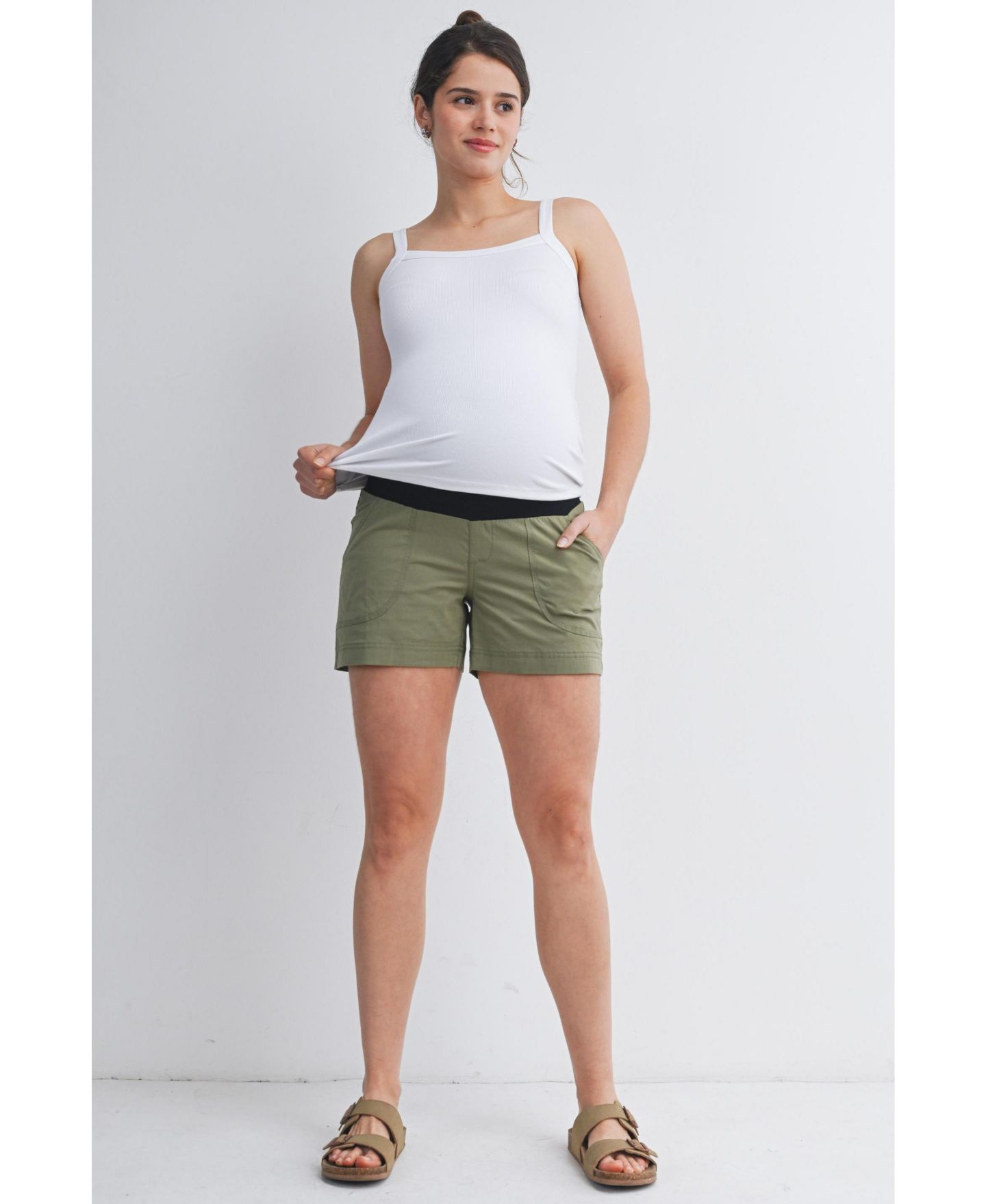 Женские шорты Hello Miz Maternity Over-the-Belly Pull-On Shorts with Pockets, цвет: Оливковый — фото 4
