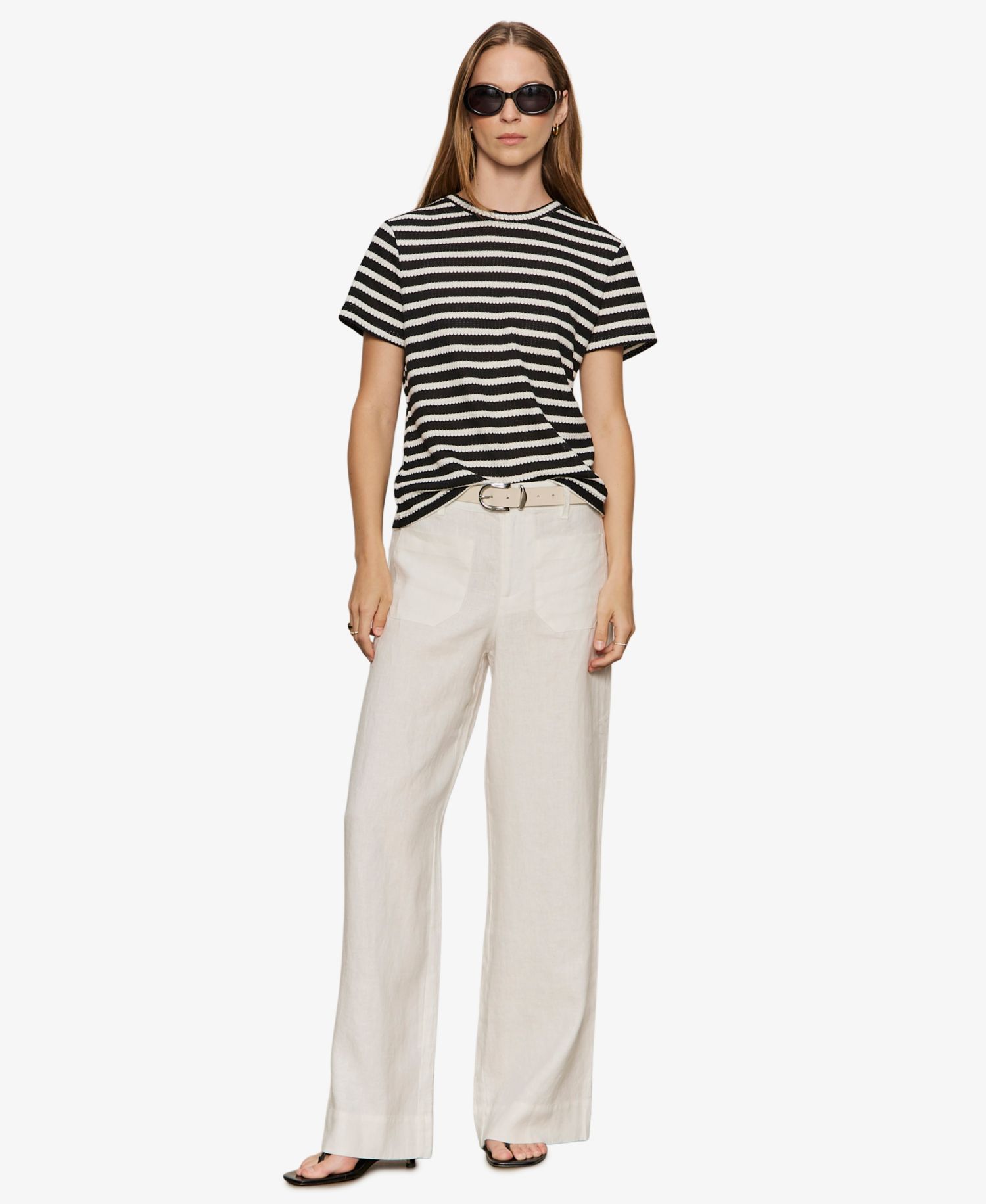 Petite Striped Crewneck Textured T-Shirt