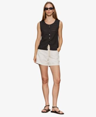 Women's Crewneck Button-Front Textured Top