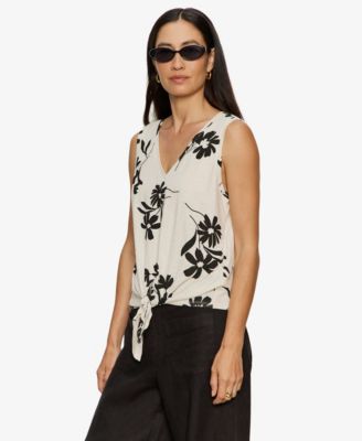 Women's Printed V-Neck Sleeveless Tie-Hem Tank Top