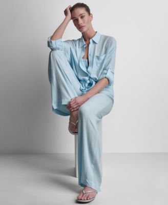 Women's Smocked-Waist Cover-Up Pull-On Pants