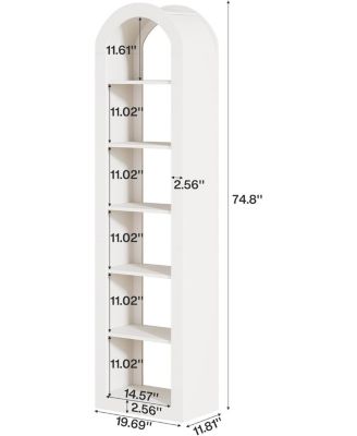 6-Tier Narrow Bookshelf, 74.8" Tall Arched Bookshelf, for Small Space, Home Office(2 PCS)