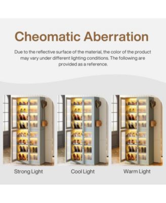 8-Tier Tall Shoe Storage with Acrylic Doors and LED Lights Set of 2, Organizer Rack with Adjustable Shelves and Hanging Hooks