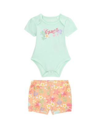 Baby Girls' Tropical Print Stretch Jersey Short-Sleeve Bodysuit and Shorts, 2-Piece Set