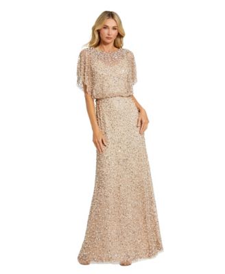 Petite High Neck Short Sleeve Embellished Gown