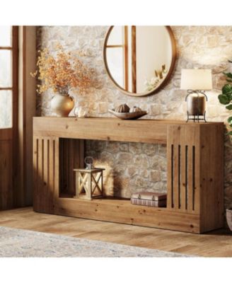 63-Inch Sofa Table, Solid Wood, Vertical Stripe Legs