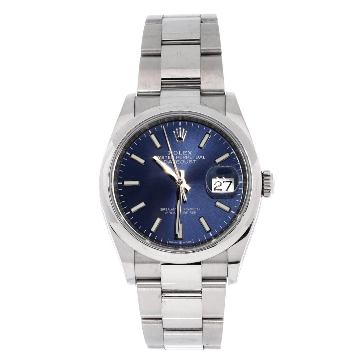 PreOwned Rolex Oyster Perpetual Datejust Automatic Watch in Stainless Steel 36mm  Dial color blue