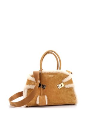 Medium Hug Top Handle Bag Suede and Shearling