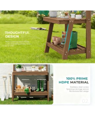 Outdoor gardening 3-tier shelf with angled legs and hooks