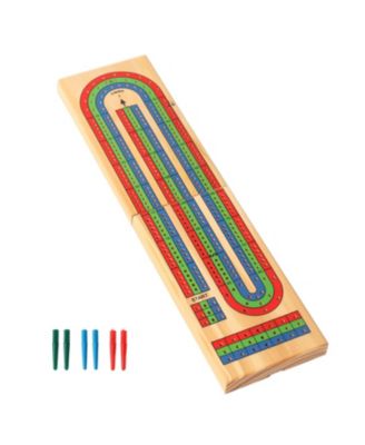 Wooden Folding 3-Track Color Coded Portable Travel Cribbage Board with 6 Plastic Pegs, Travel Game