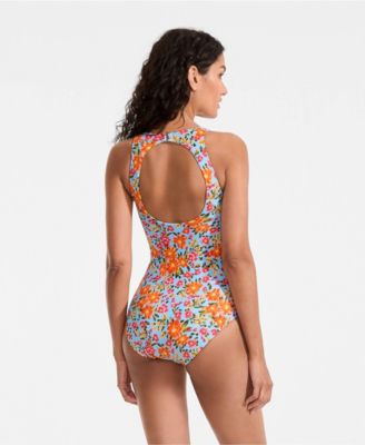 Women's Long Tugless High Neck Portrait Back One Piece Swimsuit