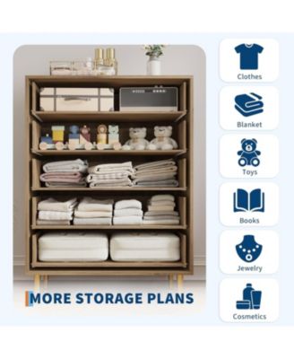 5 Drawer Rustic Dresser 44 Inch Tall Vintage Design Bar Handles for Bedroom Pine