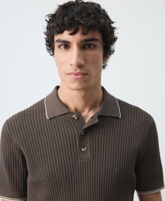 Men's Fine-Knit Herringbone Polo Shirt