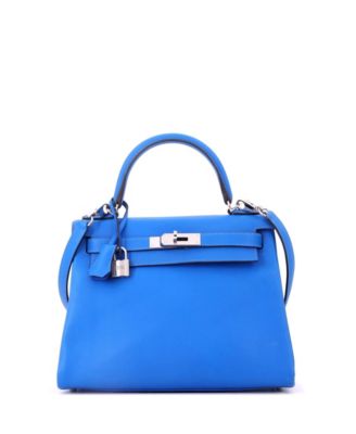 Kelly 28 Handbag Blue Evercolor with Palladium Hardware