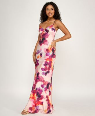 Juniors' Printed Halter V-Neck Dress
