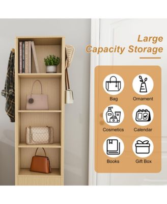 360° Rotating Makeup & Jewelry Storage Cabinet - Standing Organizer with Coat Rack, Full-Length Mirror and Open & Hidden Shelves for Bedroom