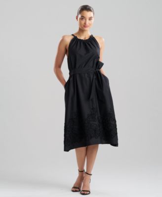 Women's Carnation Embroidery Halter Neck Midi Dress