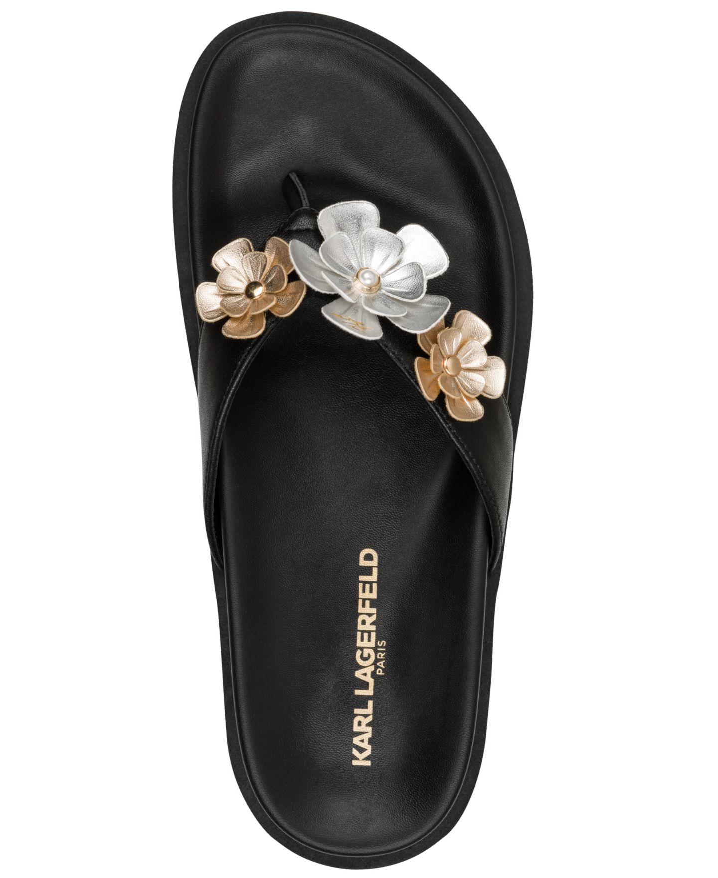 Женские сандалии KARL LAGERFELD PARIS Hayze Fleur Flip Flop, цвет: Чёрный гладкий — фото 4