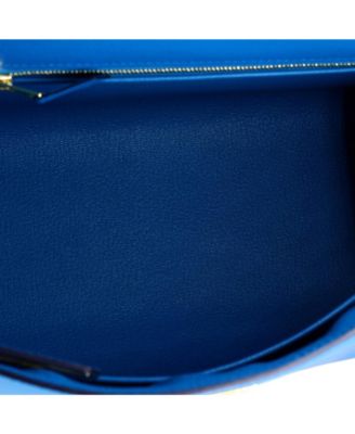 Kelly 28 Handbag Blue Madame with Gold Hardware