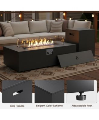 2-Piece Outdoor Fire Table Set 42.9 Inch Rectangle Gas Firepit with Tank Cover