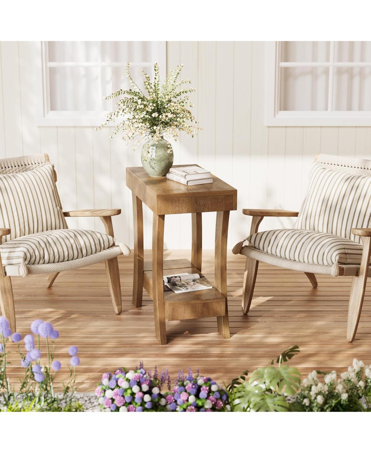 Tribesigns 2-Tier Rectangular End Table Set of 2, Narrow Side Table, Small Night Stand for Bedroom, Living Room, Small Spaces