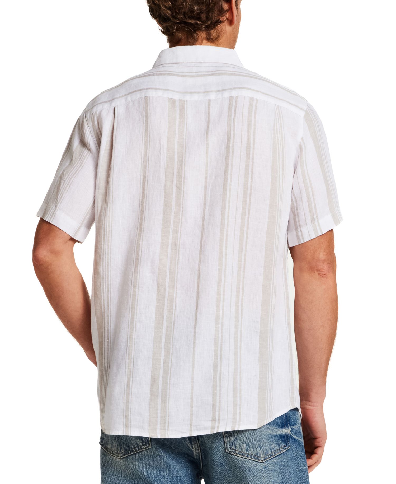 Men's Regular-Fit Button-Down 100% Linen Stripe Shirt