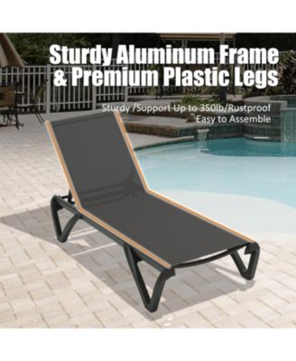 Lounge Chairs Set, Aluminum Adjustable Outdoor Chaise Lounge with Wheels, 2 Poolside Chairs,1 Side Table, Textilene