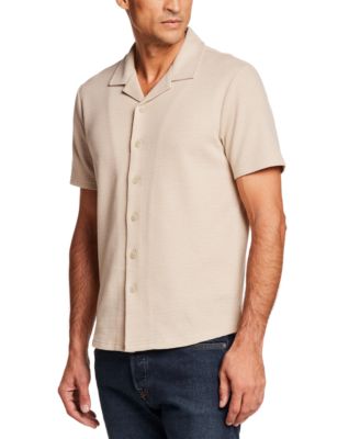 Men's Short-Sleeve Button Down Variegated Microstripe Coatfront Knit Shirt