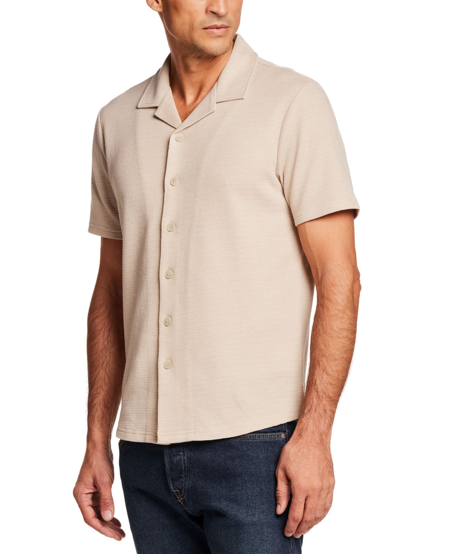 Men's Short-Sleeve Button-Down Variegated Coatfront Knit Shirt