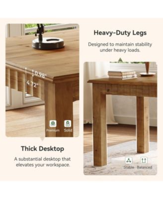 63-Inch Computer Desk, Solid Wood Home Office Desk with Sturdy Wooden Legs, Rustic Large Computer Office Table for Writing, Reading, Study