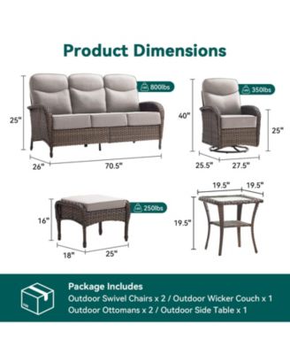 6-Piece Wicker Patio Conversation Set with 6 in. Olefin Cushions/Patio Swivel Chairs with Sofa