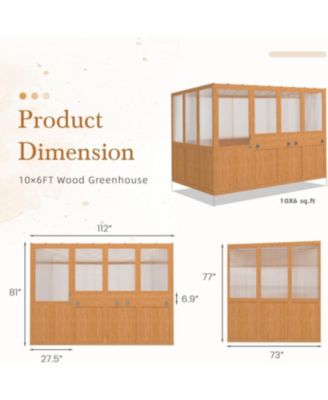 6x10 FT Wood Greenhouse for Outdoors, Heavy Duty Lean-to Walk-in Greenhouse with Polycarbonate Panels