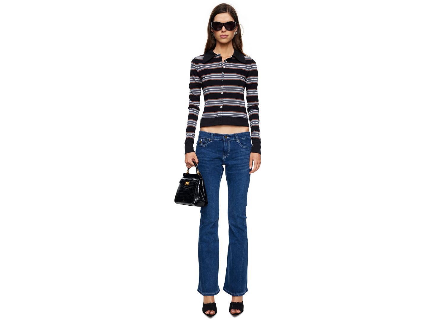 Women's Bada Bing Striped Button Down Knit Top