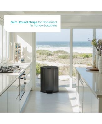 12 Gallon Semi-Round Stainless Steel Kitchen Trash Can with Step Pedal and Soft Close Lid