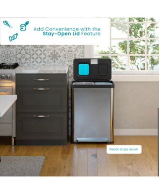 19 Gallon Stainless Steel Dual Trash and Recycling Can with CleanAura Odor Control and Soft Close Lid