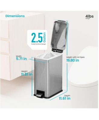 3 Gallon Slim Stainless Steel Trash Can with Reeded Pattern, Step Pedal and Soft Close Lid
