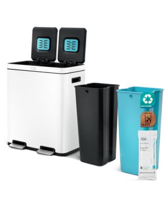 16 Gallon Stainless Steel Kitchen Trash and Recycling Can with CleanAura Odor Control and Soft Close Lids