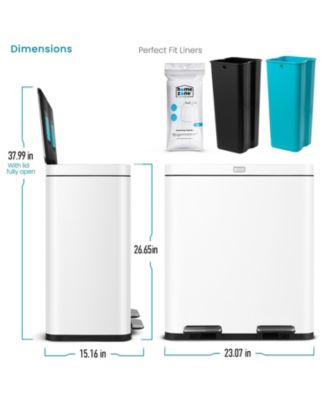 16 Gallon Stainless Steel Kitchen Trash and Recycling Can with CleanAura Odor Control and Soft Close Lids