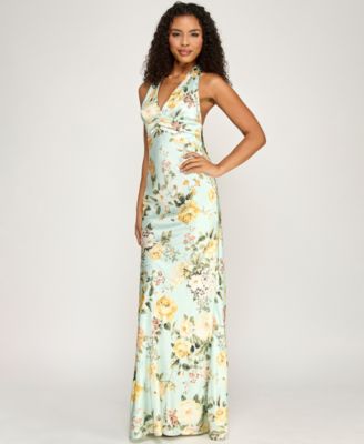 Juniors' Floral Halter-Neck Maxi Dress