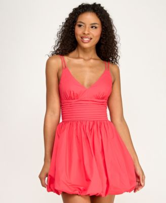 Juniors' V-Neck Poplin Bubble Dress