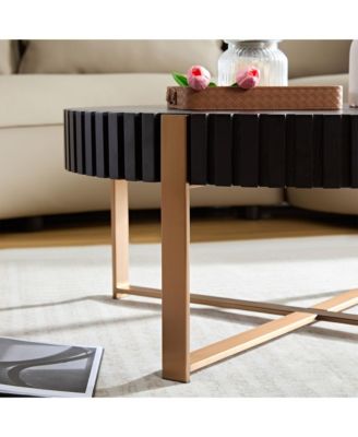 Modern Drum Coffee Table, 31.5'' Round Center Table with Fluted Edge and Sturdy Pedestal for Living Room, Office.