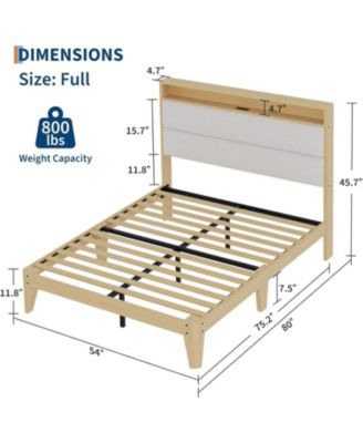 Full Upholstered Bed Storage Headboard LED Boucle Platform Charging Station No Box Spring Easy Assembly
