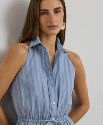 Women's Striped Spread Collar Shirt-Dress