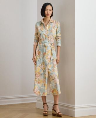 Women's Printed Point Collar Shirt-Dress
